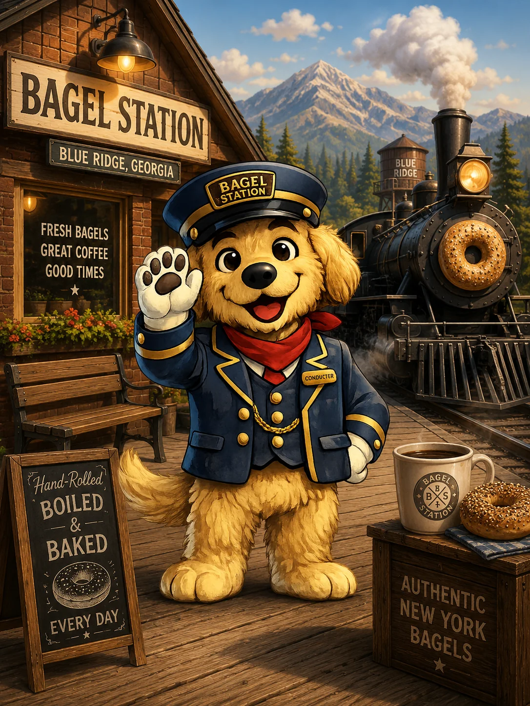 Baxter, the Bagel Station conductor
